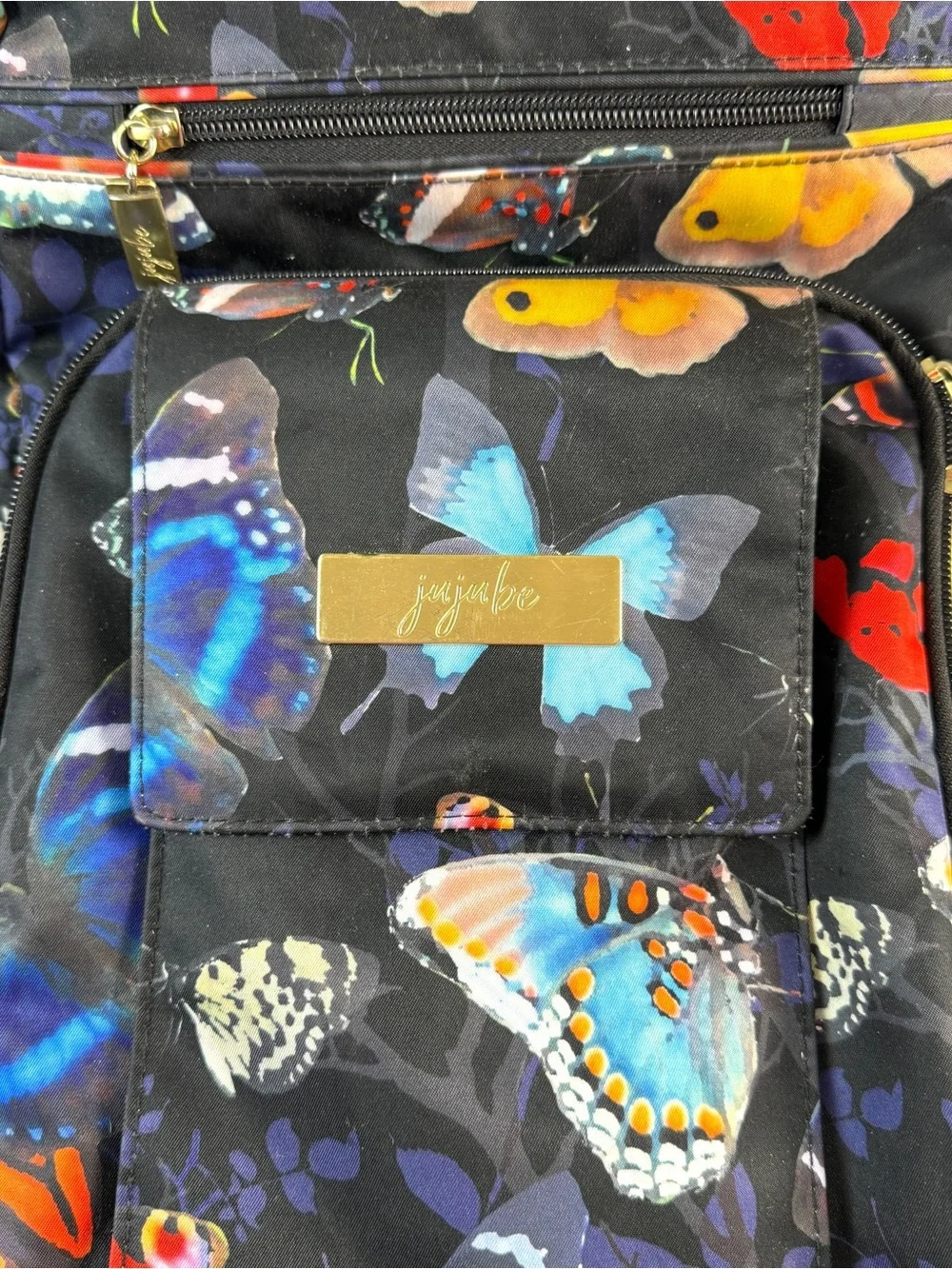 JuJuBe Butterfly Diaper Bag Backpack Changing Pad Multicolor Floral Black